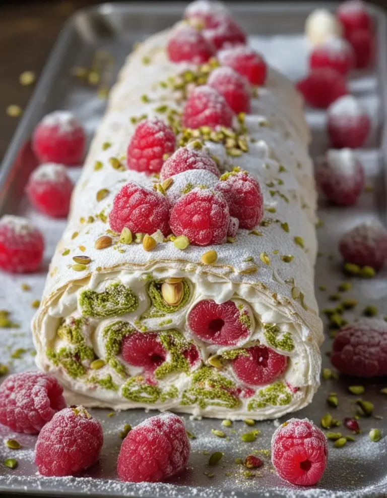 Raspberry Pistachio White Chocolate Roulade