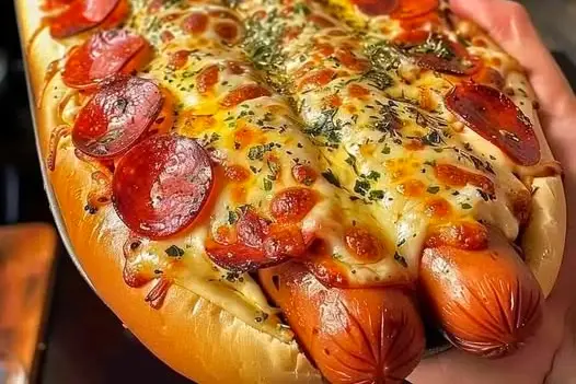 Huge Cheese Dog Sandwich with a Pizza Slice Inside