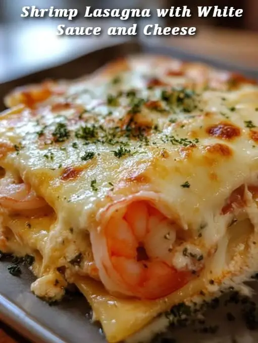 Shrimp Lasagna with White Sauce and Cheese
