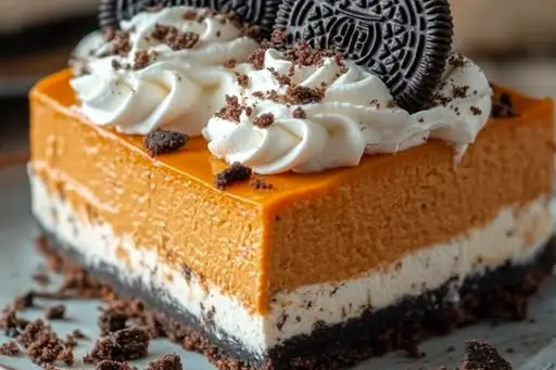 No-Bake Pumpkin Cheesecake with an Oreo