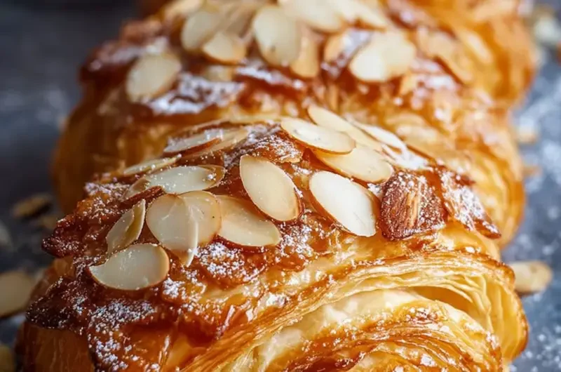 Almond Puff Pastry Delight with flaky layers and almond topping.