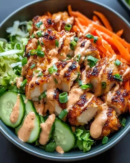 Delicious Bang Bang Chicken Bowl with vibrant ingredients and spicy sauce