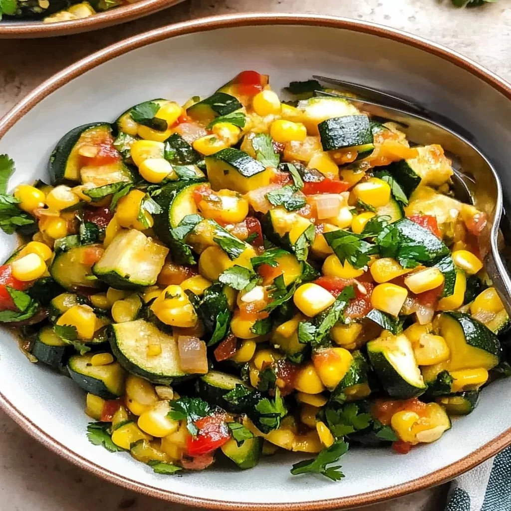 Delicious Calabacitas with zucchini and corn served in a bowl