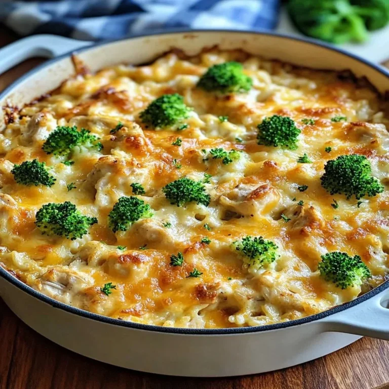 Cheesy Chicken Rice Casserole dish with melted cheese and chicken