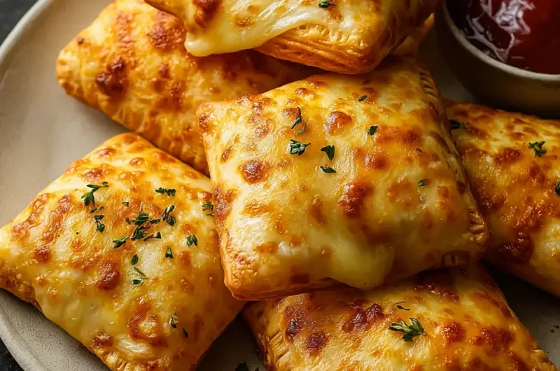 Delicious cheesy snack pockets ready to be served on a plate