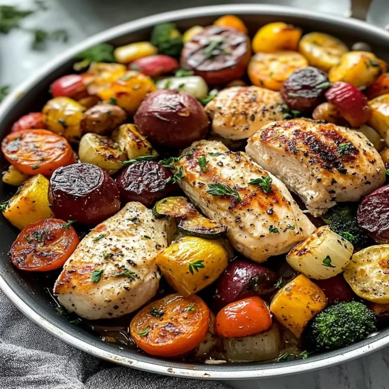 One pan Chicken and Veggies dish cooked with fresh ingredients