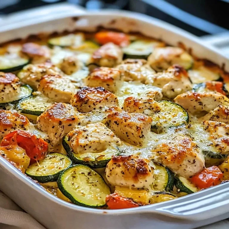 Baked chicken and zucchini casserole with herbs and cheese