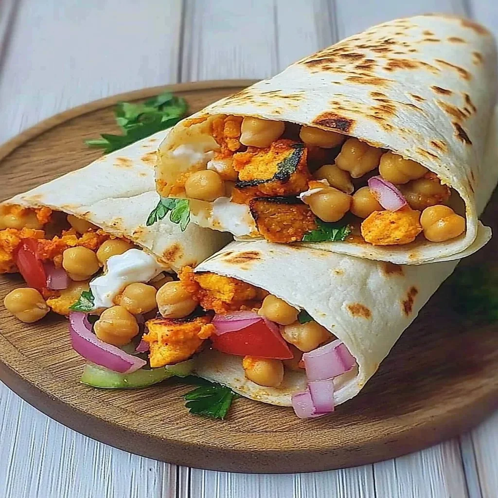 Chickpea Shawarma Wraps filled with fresh vegetables and spices