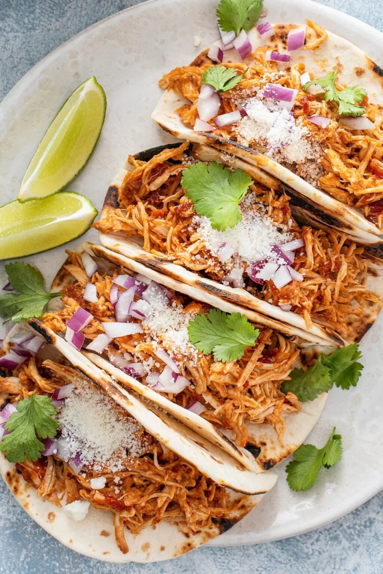 Delicious homemade Crockpot chicken tacos ready to serve
