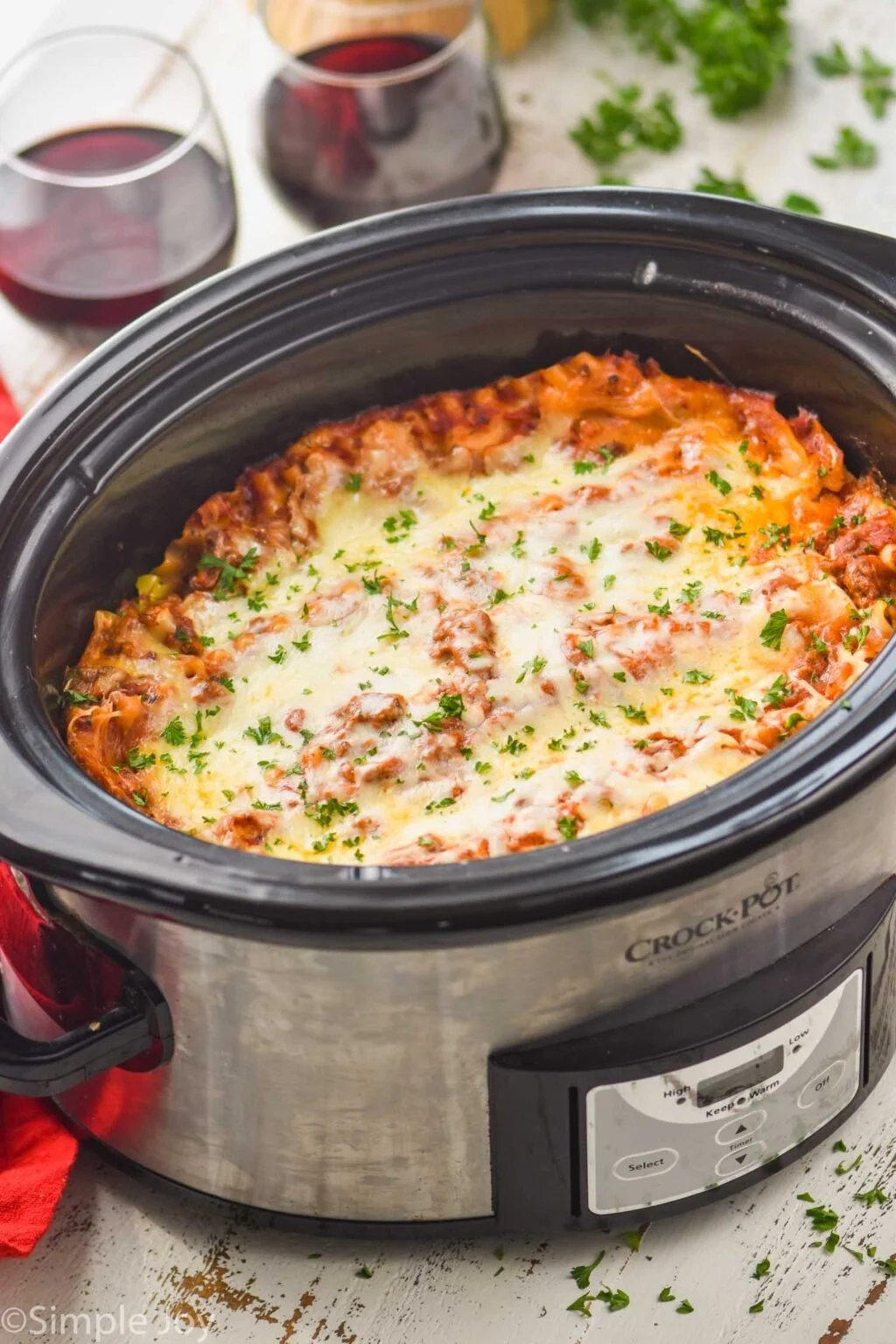 Delicious homemade Crockpot Lasagna with layers of pasta and cheese