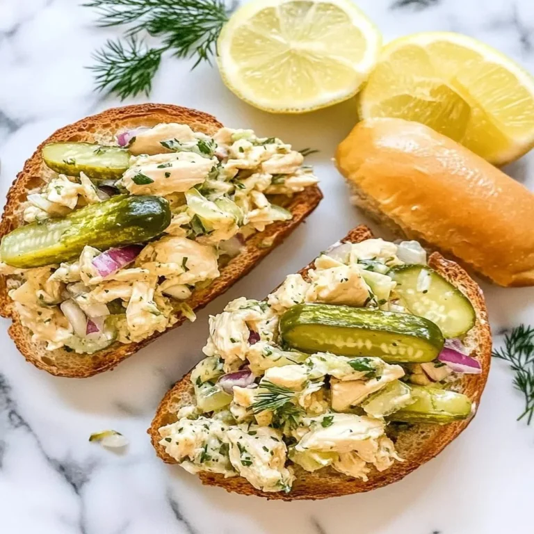 Dill Pickle Chicken Salad in a bowl with ingredients scattered around