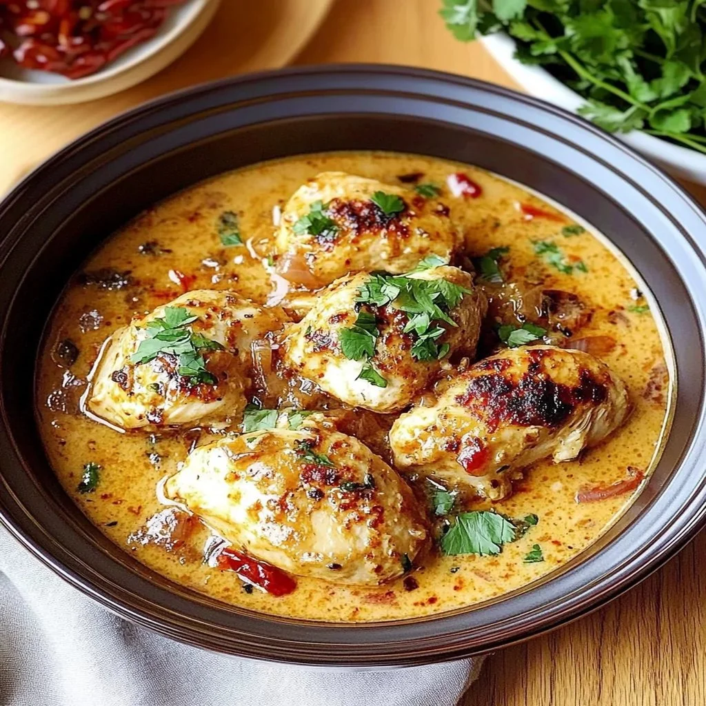 Crockpot Marry Me Chicken recipe served in a bowl with fresh herbs