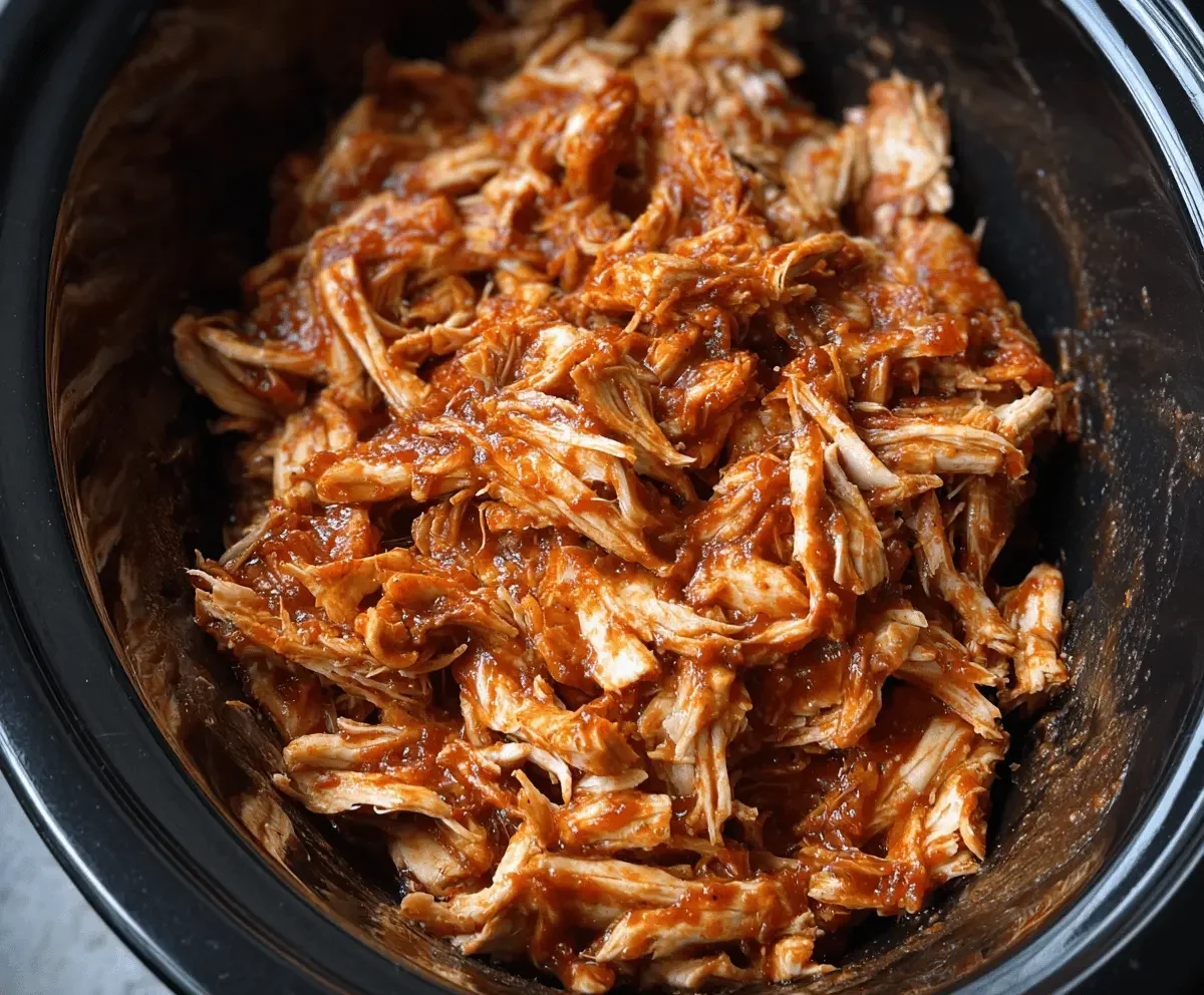 Crockpot BBQ Pulled Chicken served with sides on a plate