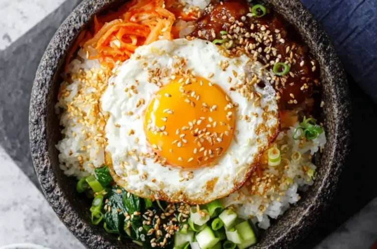 Delicious egg rice dish served in a bowl, garnished with herbs.