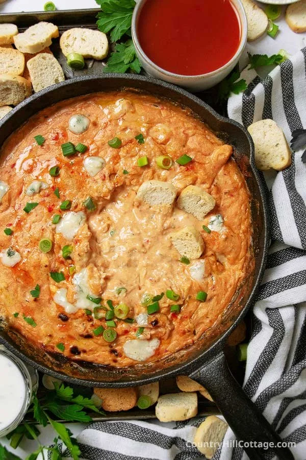 Frank's Buffalo Chicken Dip served in a dish, perfect for snacking.