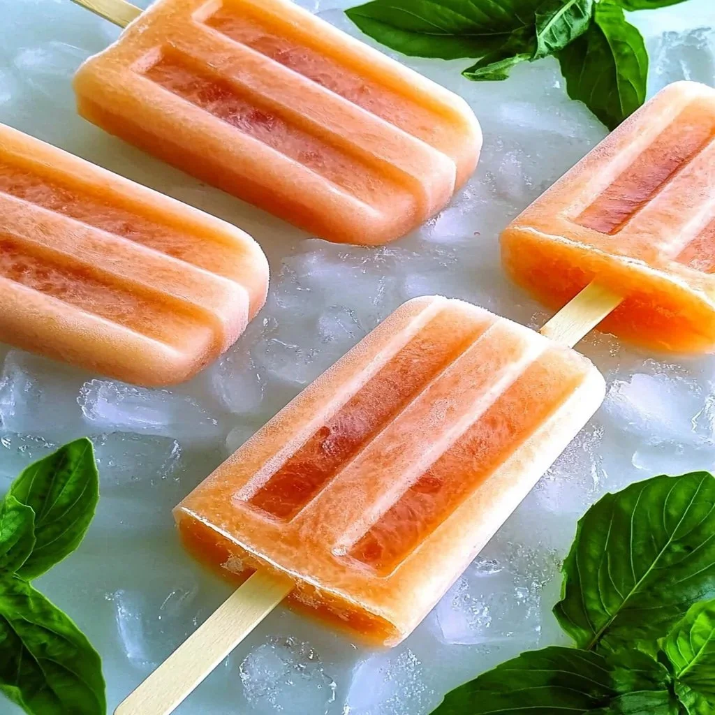 Grapefruit Honey Popsicles served on a wooden table, garnished with mint leaves.