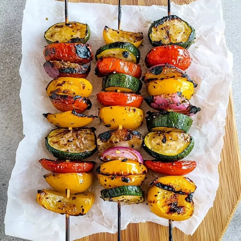Colorful grilled veggie skewers with a variety of vegetables on a skewer