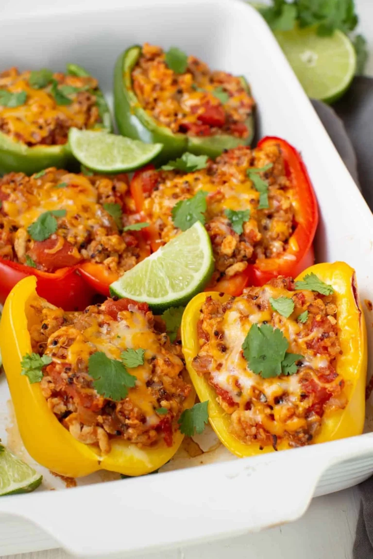 Ground turkey stuffed peppers recipe with vibrant bell peppers and healthy ingredients