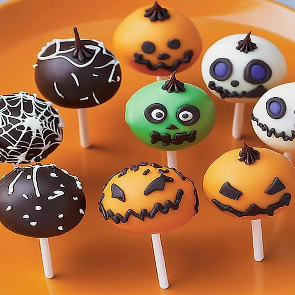 Colorful Halloween Cake Pops featuring fun spooky designs.
