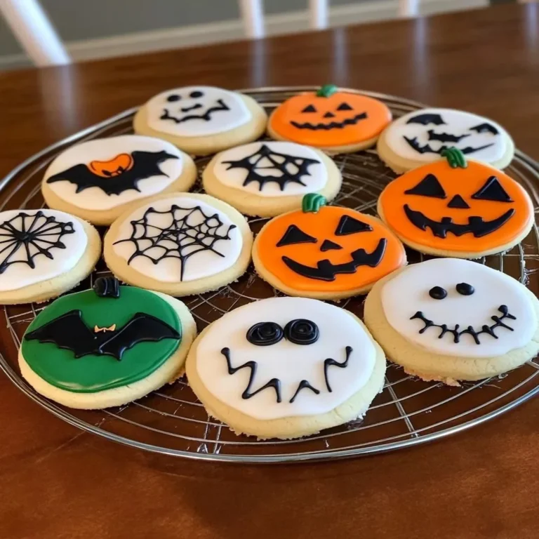 Colorful Halloween sugar cookies shaped like ghosts and pumpkins