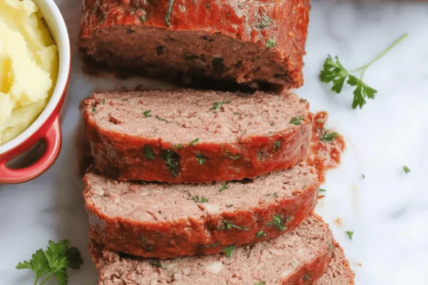 Delicious and healthy meatloaf served with vegetables on a plate