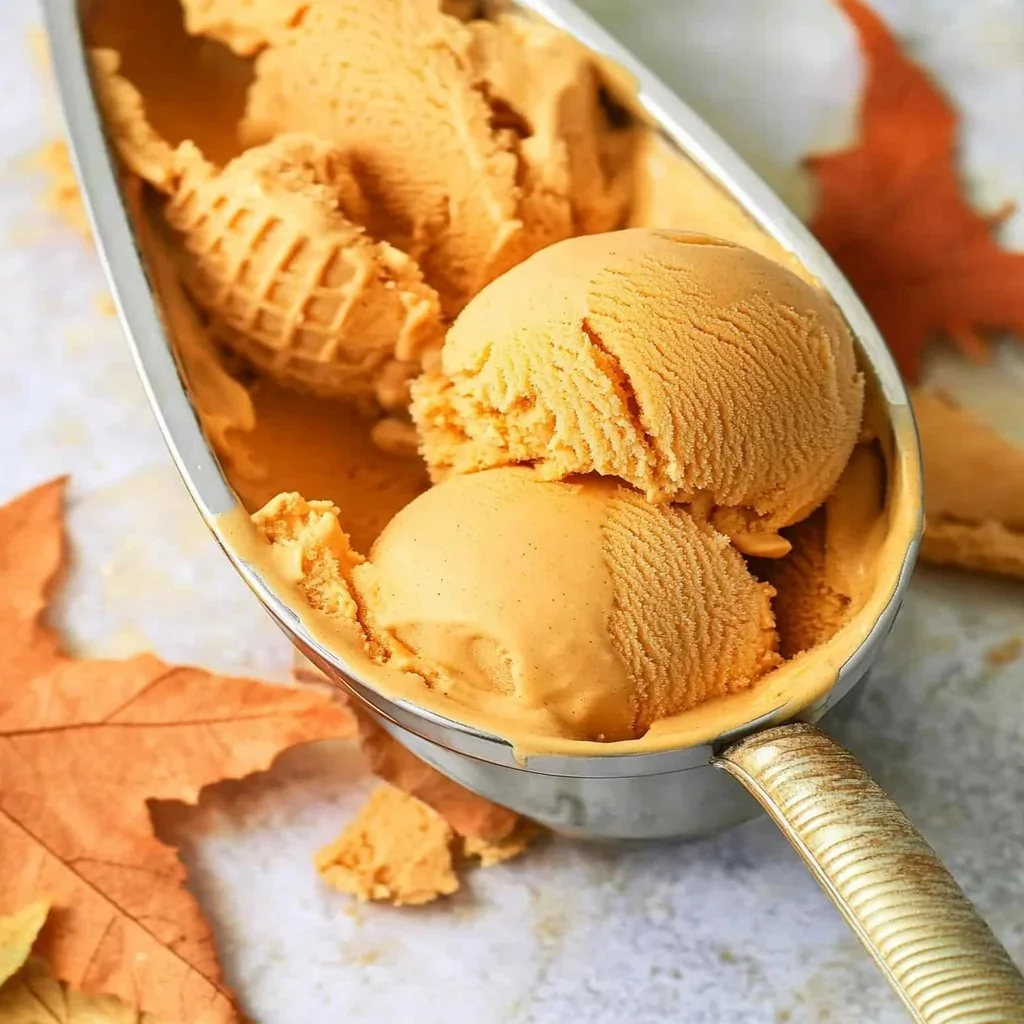 Creamy homemade pumpkin ice cream in a bowl with a sprinkle of cinnamon