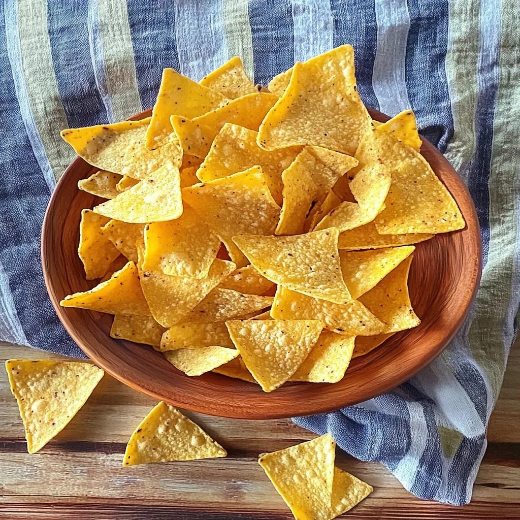 Plate of homemade tortilla chips served with salsa and guacamole.