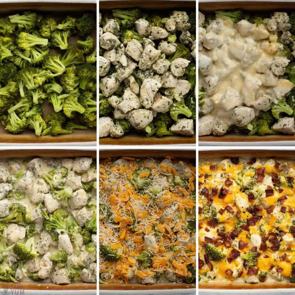 Delicious Keto Chicken Bacon Ranch Casserole topped with cheese and herbs