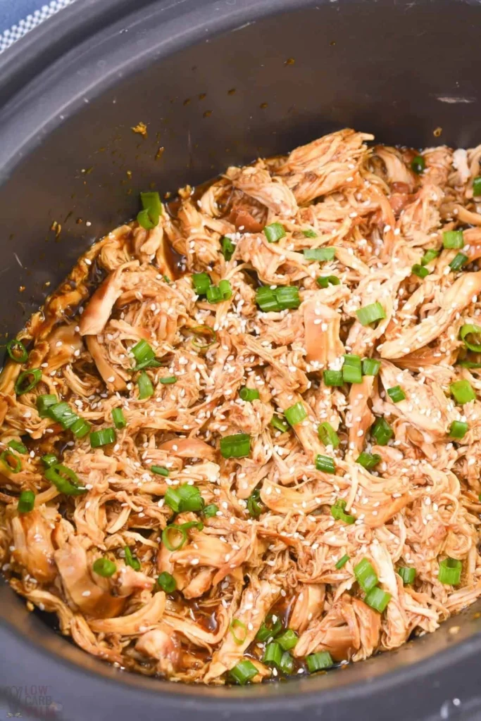 Delicious Keto Shredded Crock Pot Teriyaki Chicken served in a bowl
