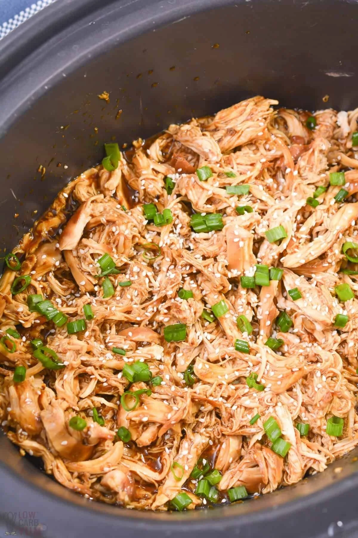 Delicious Keto Shredded Crock Pot Teriyaki Chicken served in a bowl