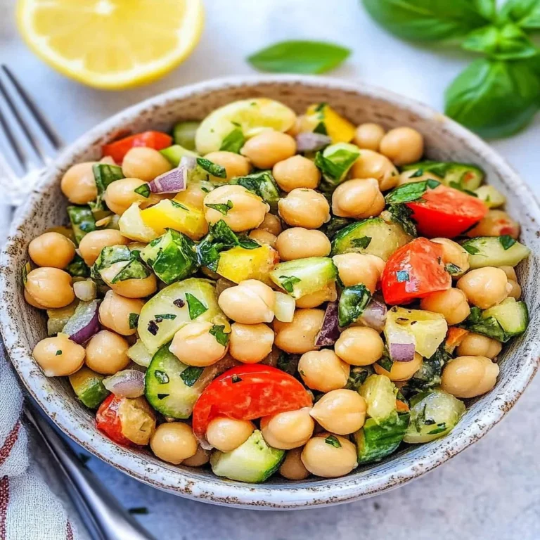 Lemon Basil Chickpea Salad garnished with herbs and served in a bowl.