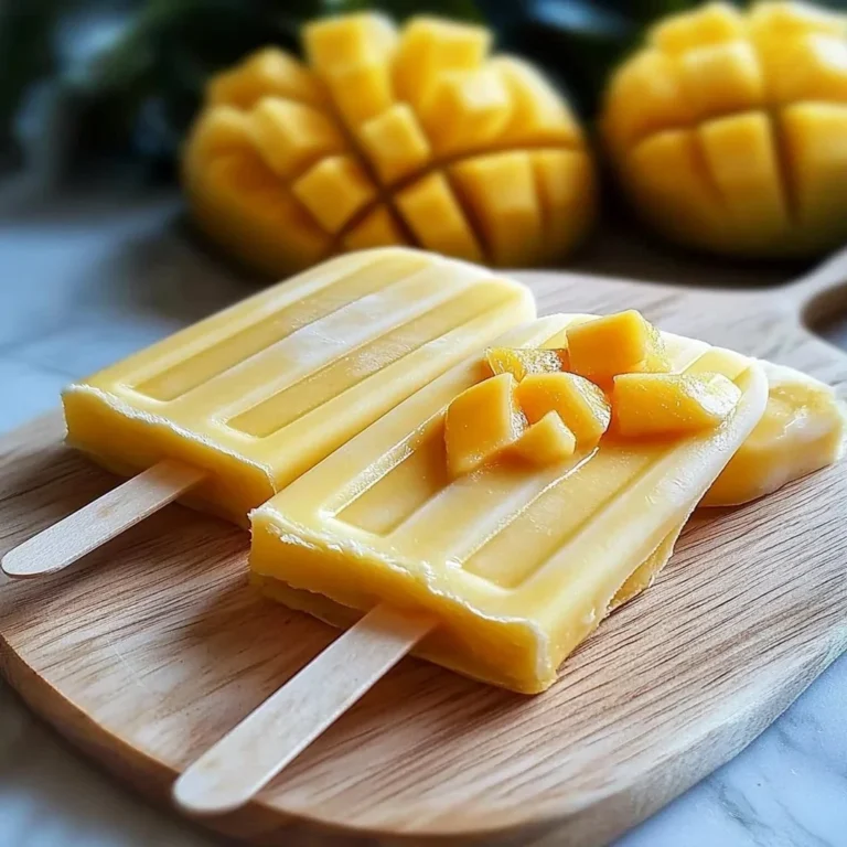 Delicious Mango Coconut Popsicles served in a sunny setting.