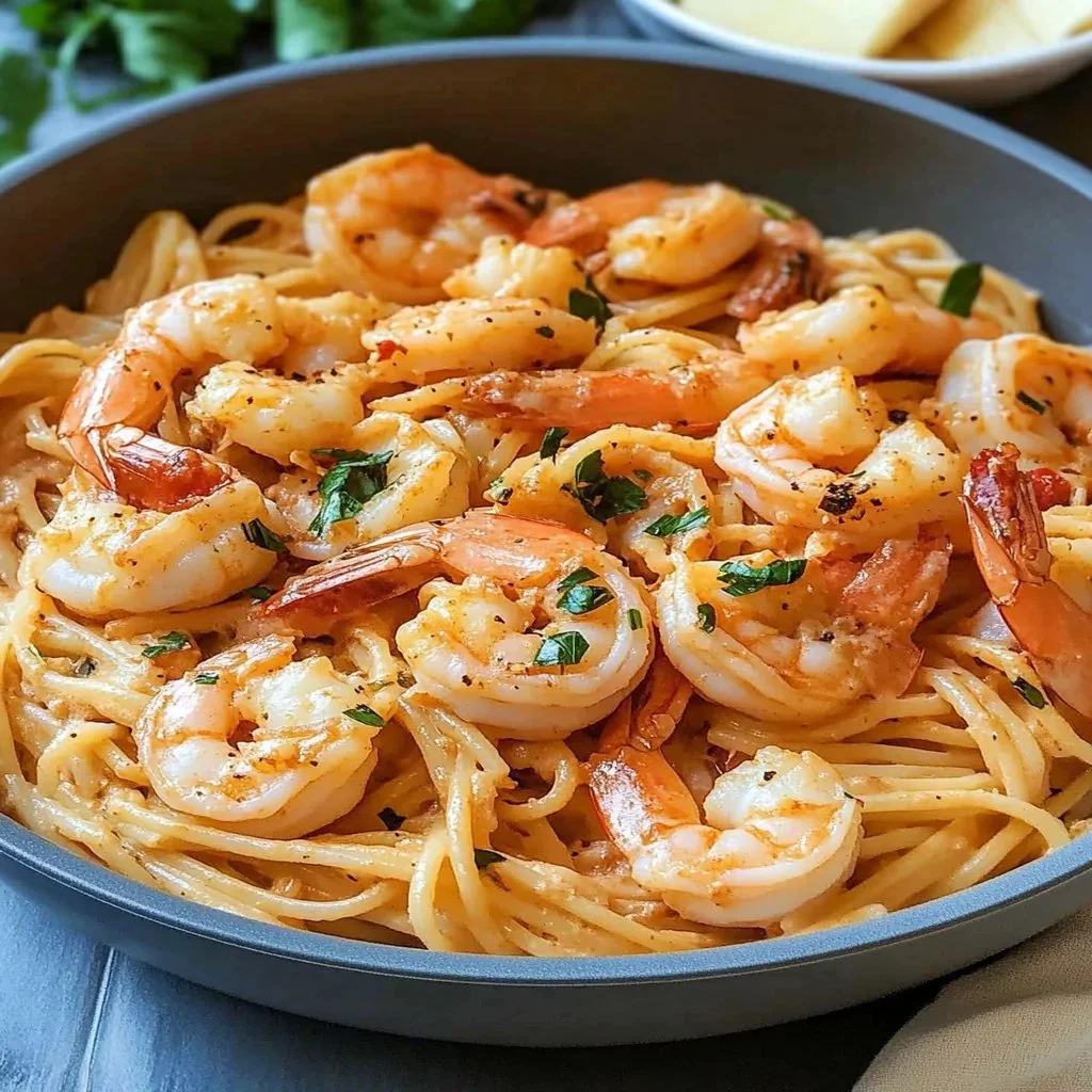 Delicious Marry Me Shrimp Pasta served with fresh herbs and lemon on a plate.