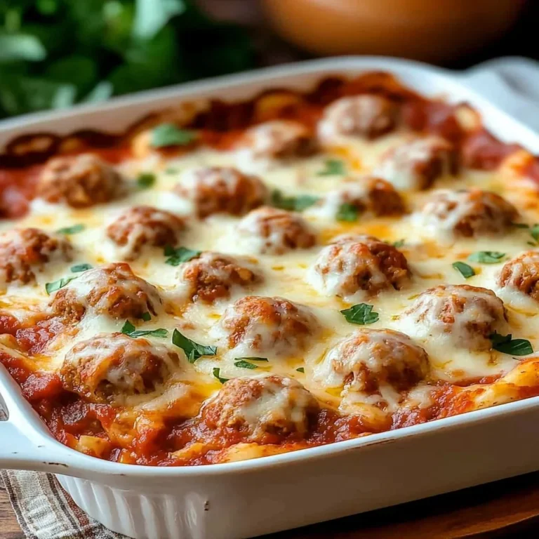 Delicious Meatball Casserole baked with cheese and marinara sauce