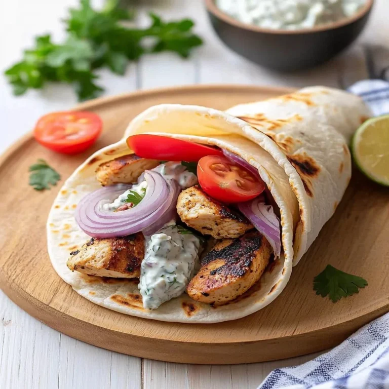 Mediterranean chicken gyros served with fresh veggies and tzatziki sauce