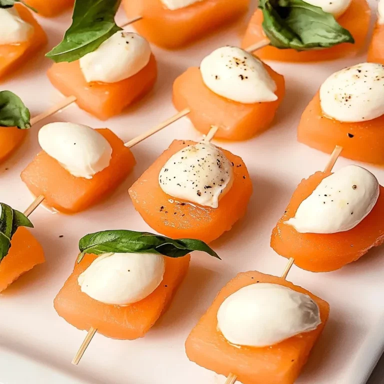 Melon mozzarella bites appetizer served on a platter