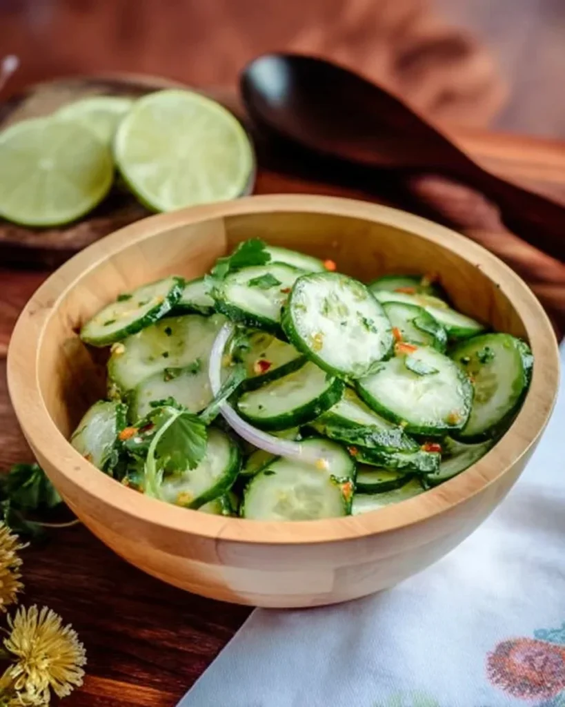 A vibrant Mexican cucumber salad featuring fresh cucumber, tomatoes, and spices.