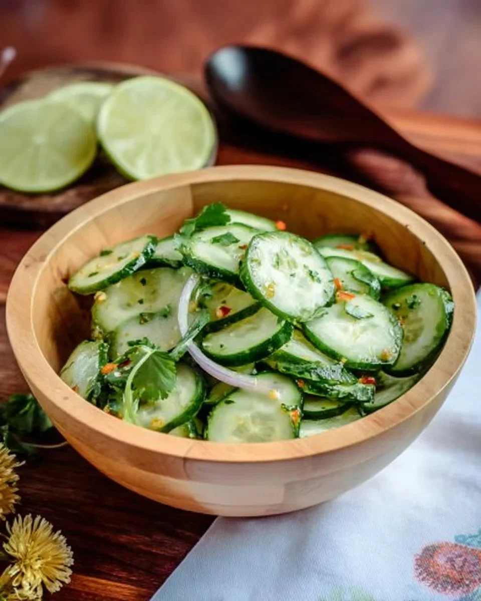 A vibrant Mexican cucumber salad featuring fresh cucumber, tomatoes, and spices.