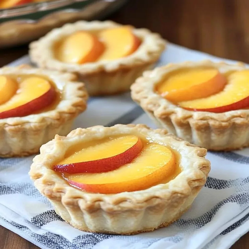 Mini peach pies baked to perfection, a delightful treat for peach lovers.