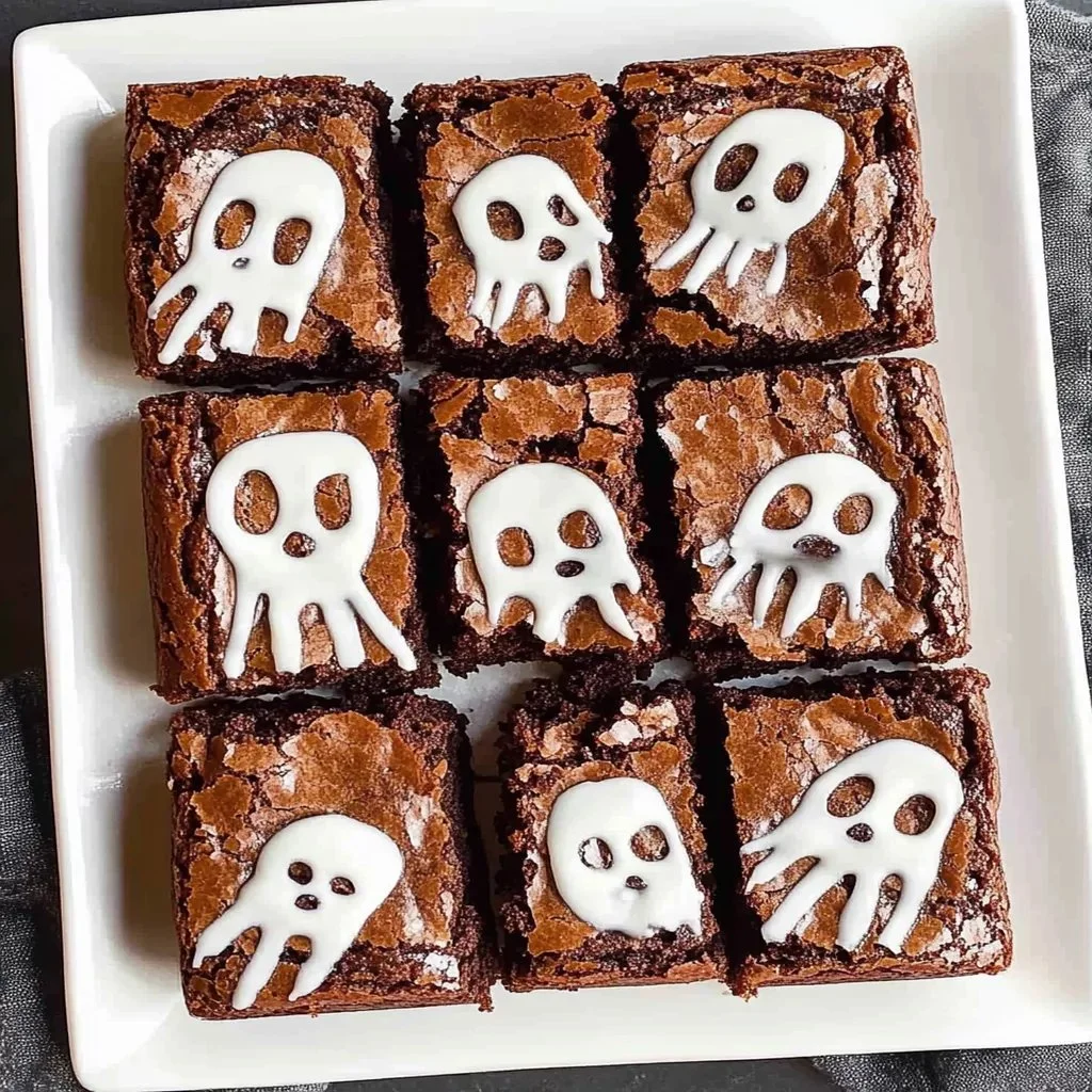 Festive Mummy Brownies decorated for Halloween