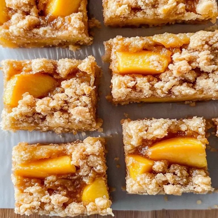 Delicious Peach Crumble Bars with fresh peaches and crisp topping