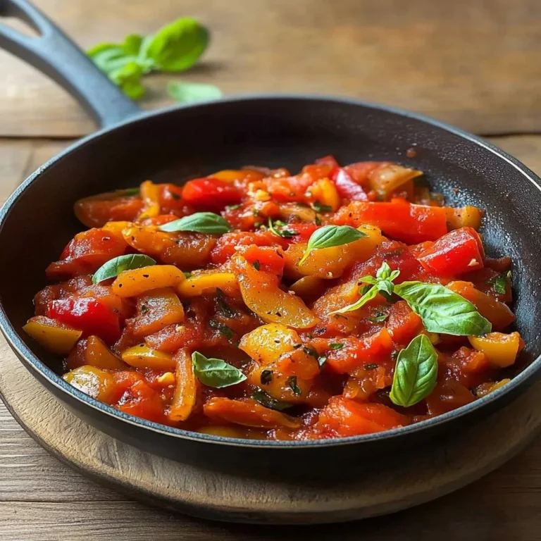 Delicious Peperonata made with fresh bell peppers, tomatoes, and herbs.