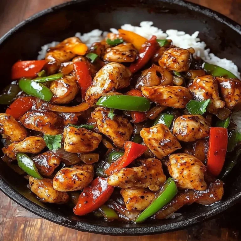 Delicious Pepper Chicken Stir Fry with colorful veggies in a sizzling pan
