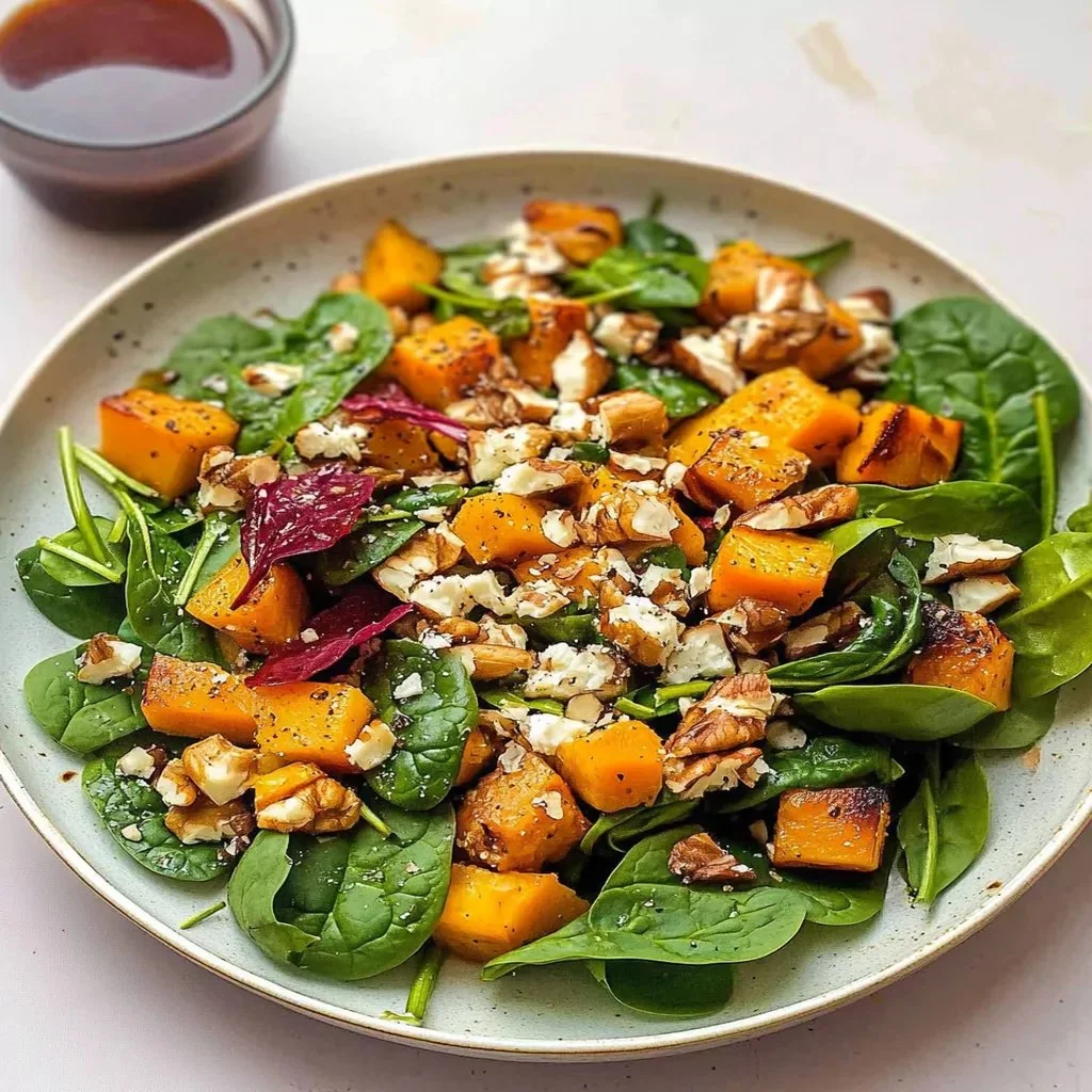 Vibrant Pumpkin Spinach Salad with colorful ingredients in a bowl