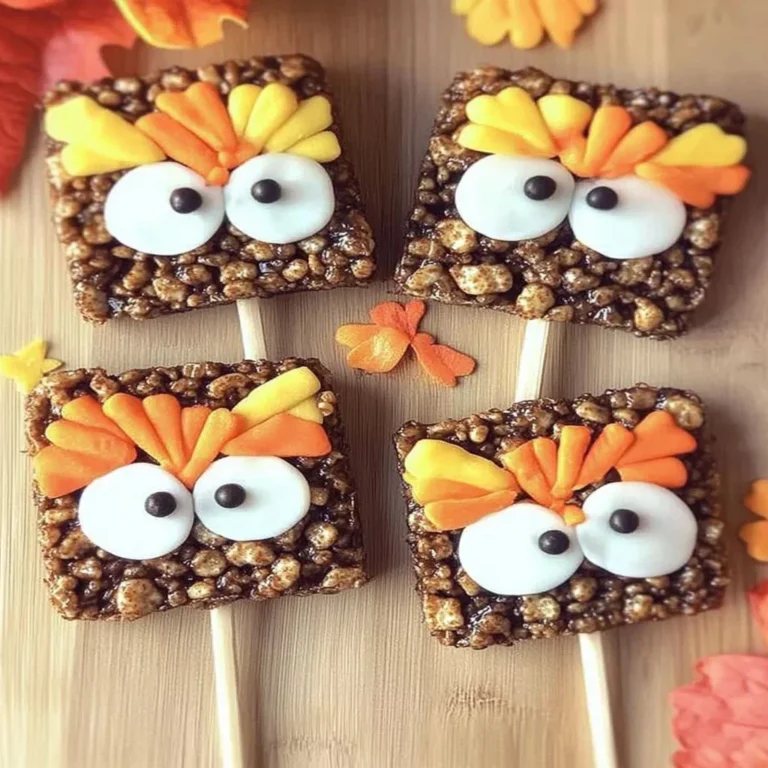 Colorful Rice Krispie Thanksgiving treats shaped like turkeys for kids