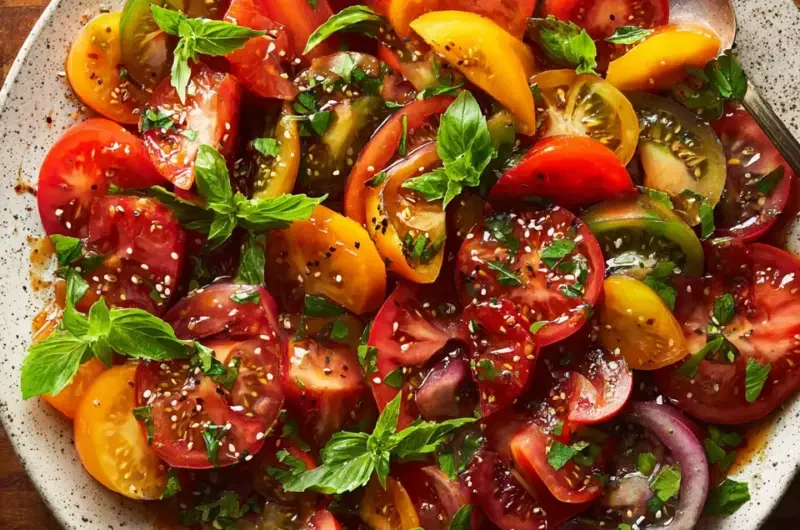 Delicious Sesame Tomato Salad with fresh tomatoes and sesame seeds