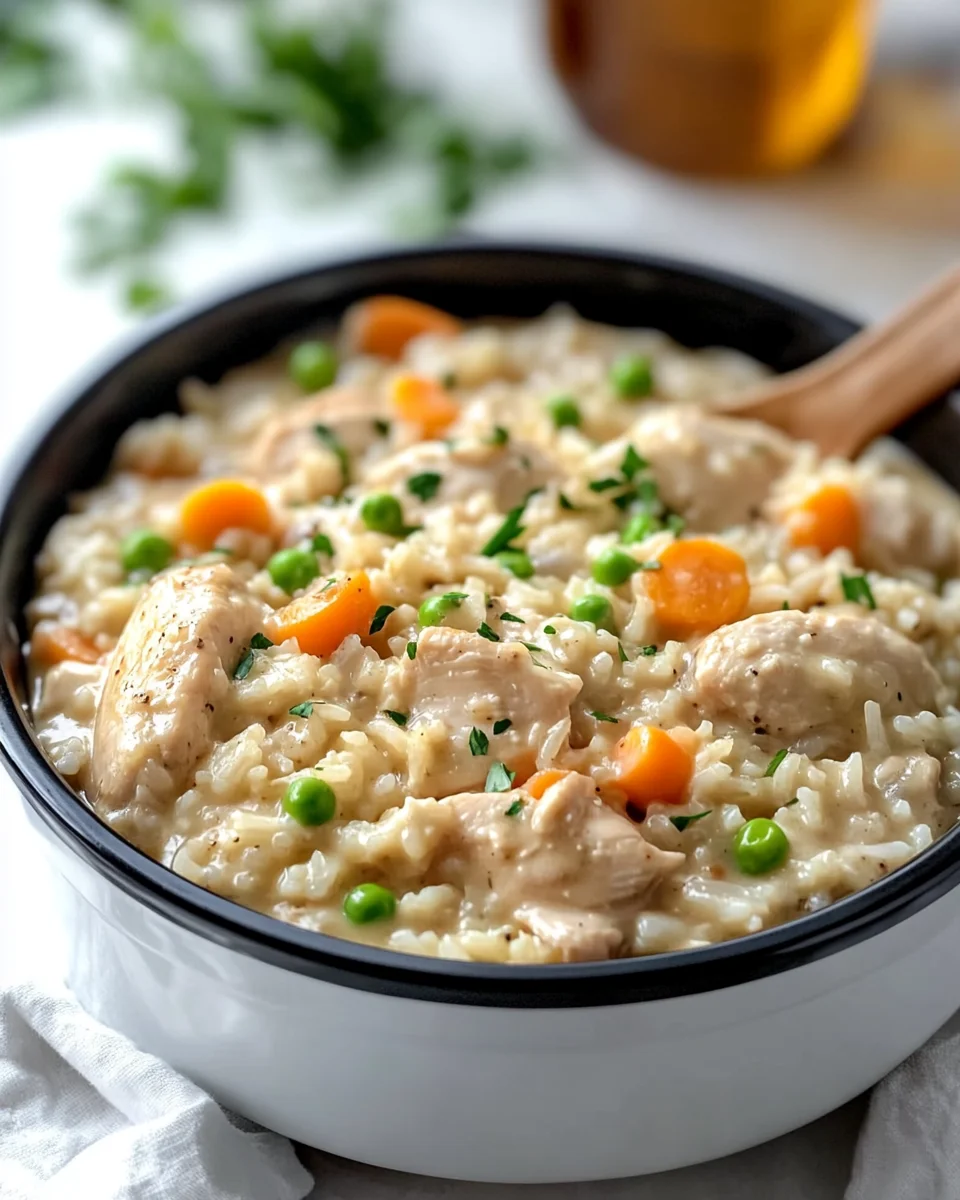 Slow cooker chicken and rice meal in a bowl