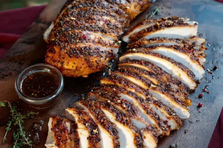 Delicious smoked peppercorn turkey breast ready to be served.