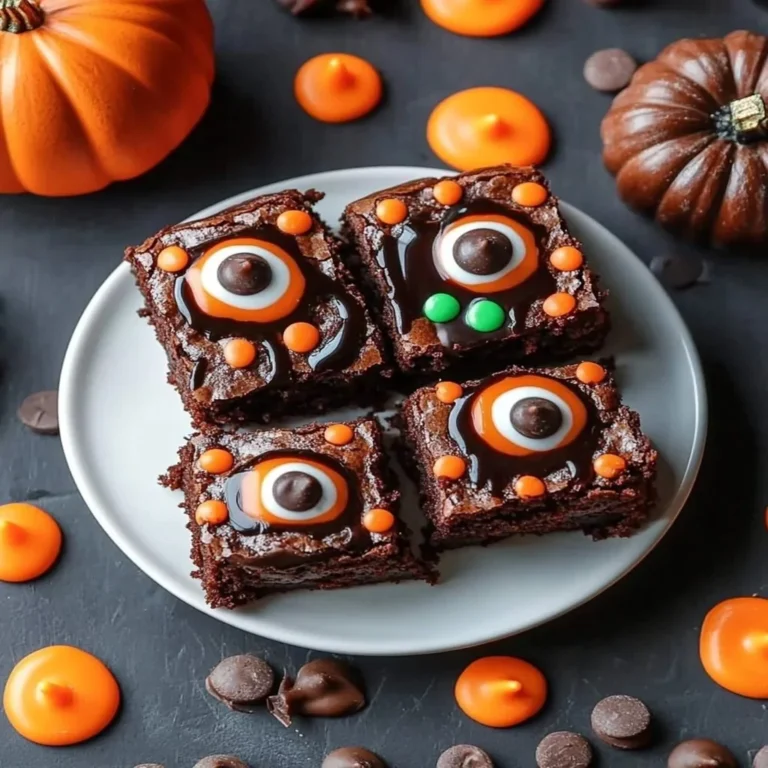 Spooky Halloween brownies decorated with eerie frosting and candy.