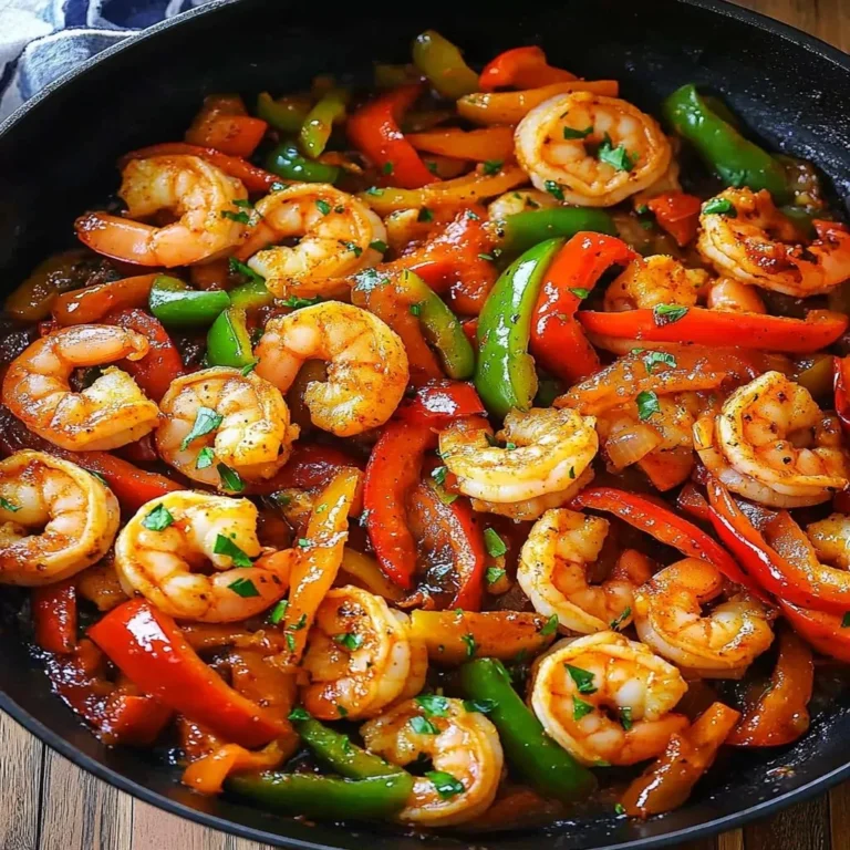 Sweet Chili Shrimp and Bell Peppers Skillet ready to serve with vibrant colors.